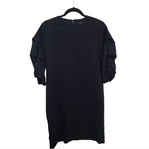 COS size 38 navy textured shift dress ruched puff sleeves